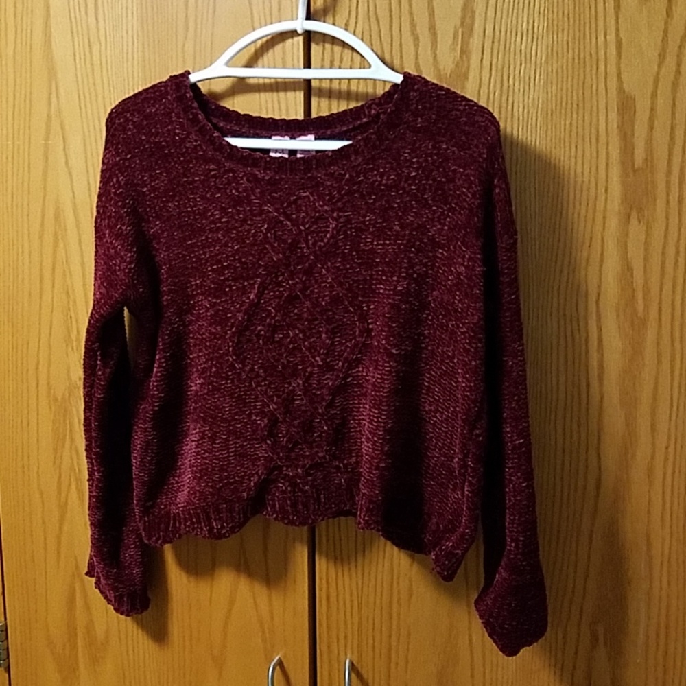 cranberry scalloped crop sweater